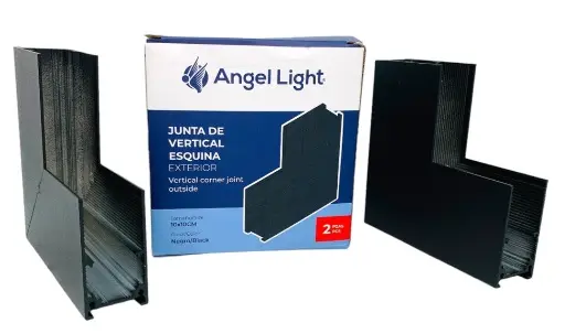JUNTA DE ESQUINA VERTICAL EXTERIOR P/ RIEL MAGNETICO 48 V TIPO L  10 X 10 CM 2 PZAS C/ NEGRO REF.  AL-MR-LATOUT / 11684 ANGEL LIGHT