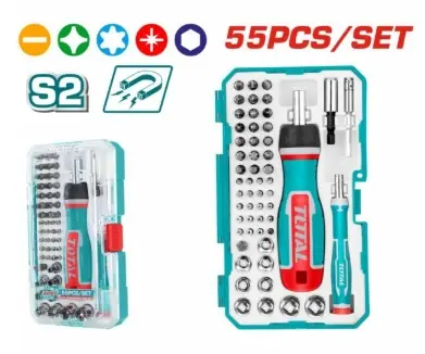 JUEGO DE DESTORNILLADORES + RACHET 55 PZAS REF. TACSD30556 / MARCA TOTAL TOOLS