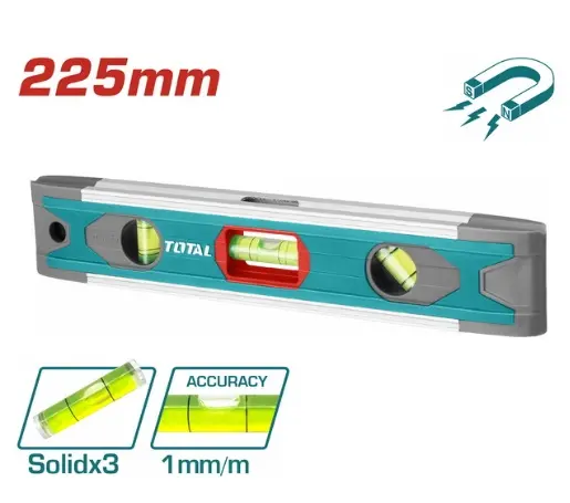 NIVEL DE BURBUJA MINI 22.5 CM 3 AGUAS MAGNETICO REF. TMT2235 MARCA TOTAL TOOLS