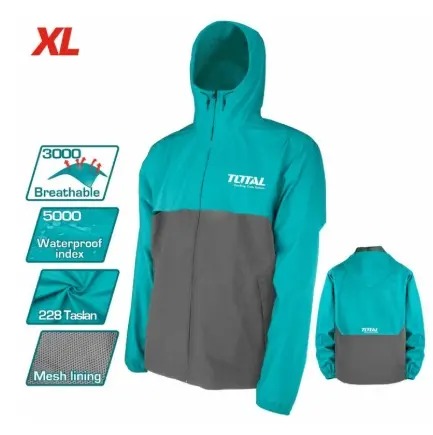 CHAQUETA IMPERMEABLE TALLA XL C/ FORRO DE MALLA Y BOLSILLOS C/ VERDE - GRIS REF. TJCTC2282-XL MARCA TOTAL TOOLS 