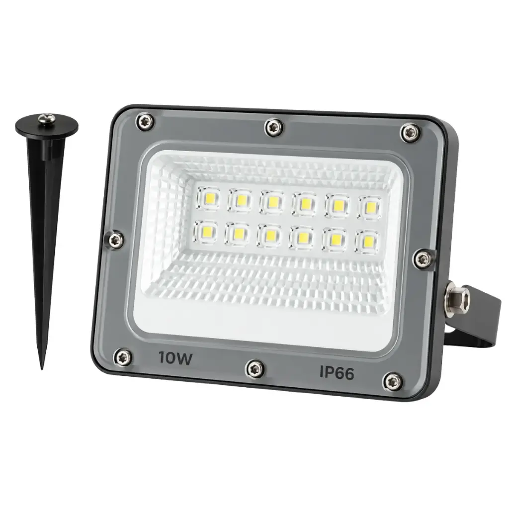 REFLECTOR LED 10W 3 TONOS 3000K-4500K-6000K IP66 100-305V 1000LM SERIE NOVA G2 C/SELECT. Y ESTACA P/JARDIN C/GRIS REF. NVR10 MARCA ILUMINAK