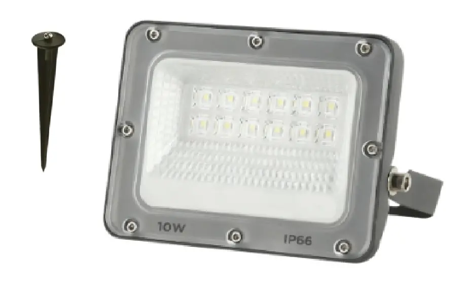 REFLECTOR LED 10W 3 TONOS 3000K-4500K-6000K IP66 100-305V 1000LM SERIE NOVA G2 C/SELECT. Y ESTACA P/JARDIN C/GRIS REF. NVR10 MARCA ILUMINAK