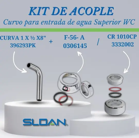 KIT DE ACOPLE CURVO P/ENTRADA DE AGUA SUPERIOR WC INDUSTRIAL 3PZAS (CURVA 1/2" MOD. 0396293PK+ 2 CONEC.) MARCA SLOAN