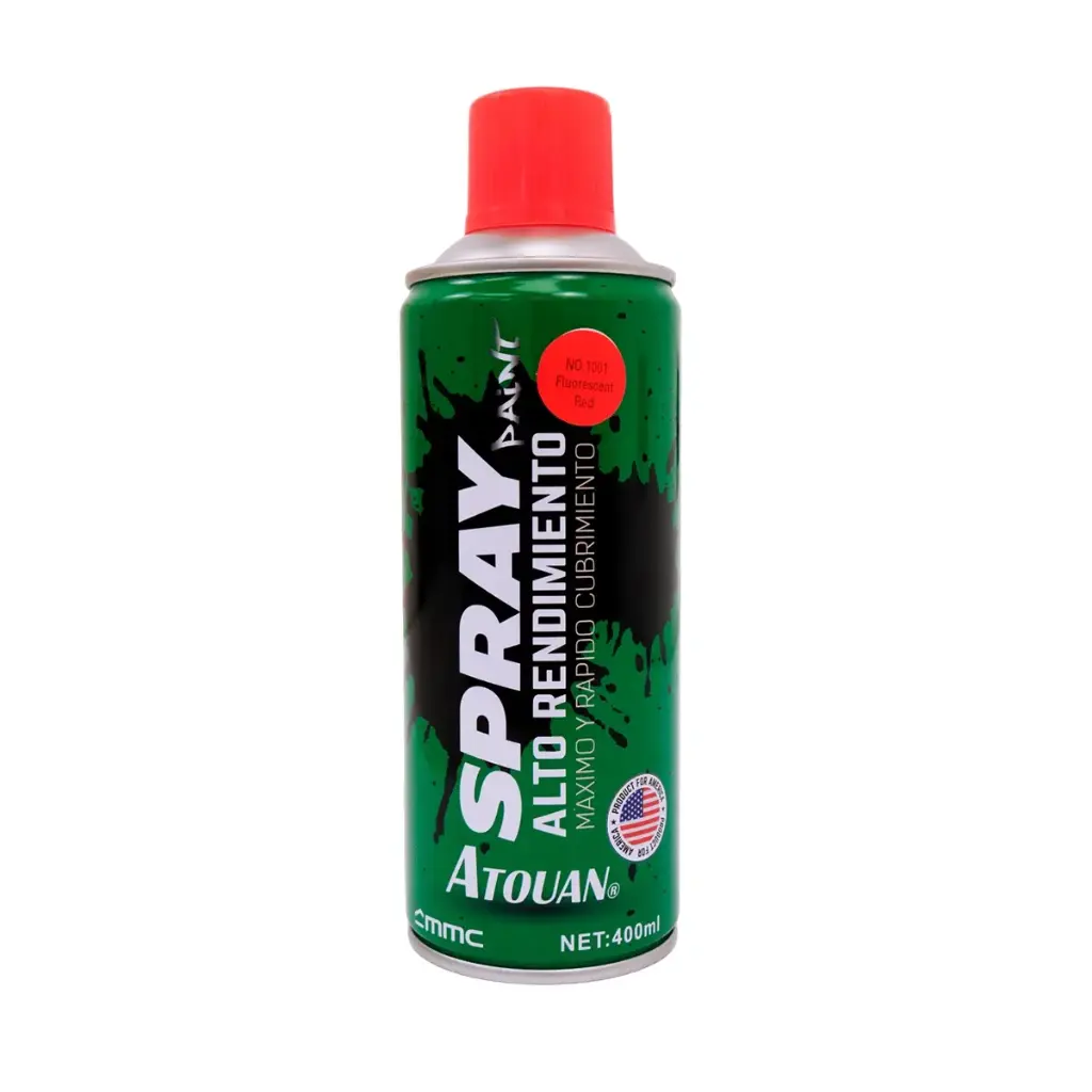 SPRAY AERESOL ESMALTE COLOR ROJO FLUORESCENTE DE 400 ML REF 1807088 / 670159 / 1001 MARCA ATOUAN