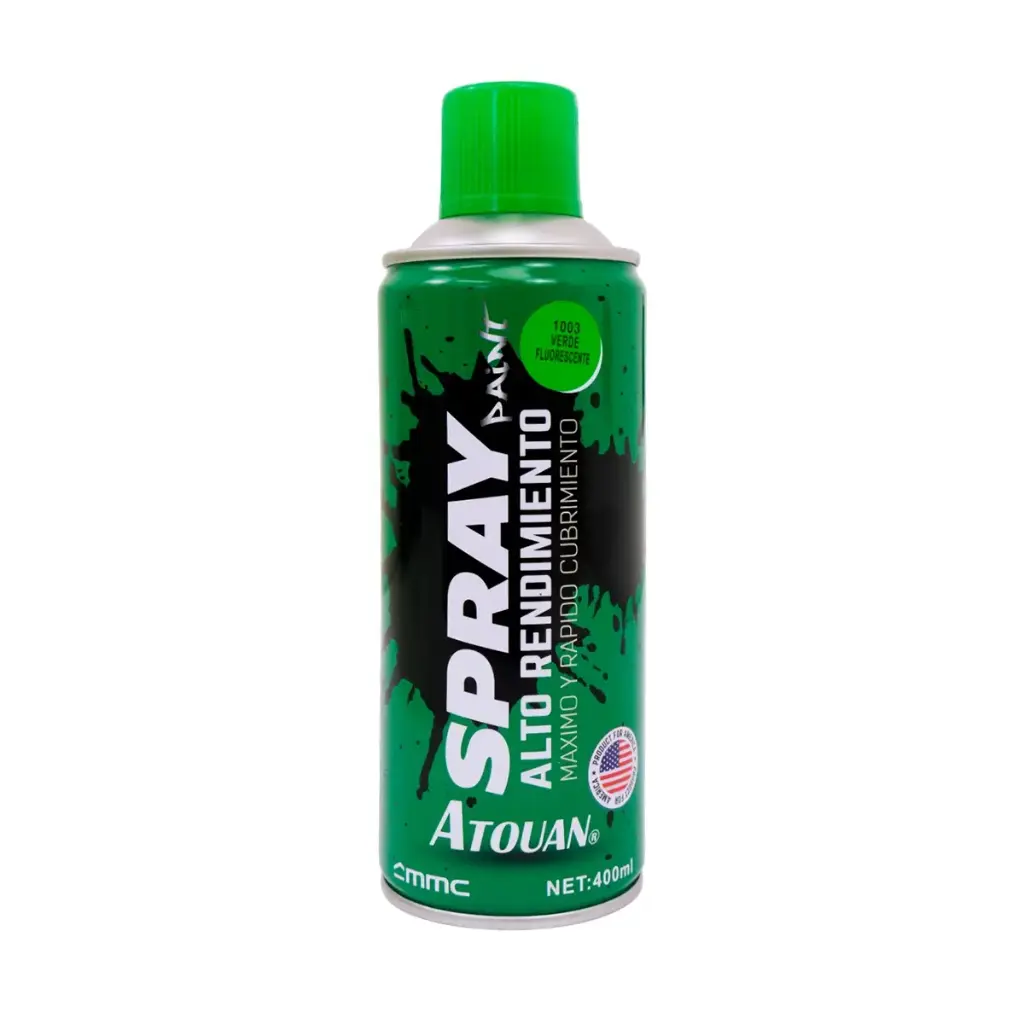 SPRAY AERESOL ESMALTE COLOR VERDE FLUORESCENTE DE 400 ML REF 1807092 / 670166 / 1003 MARCA ATOUAN