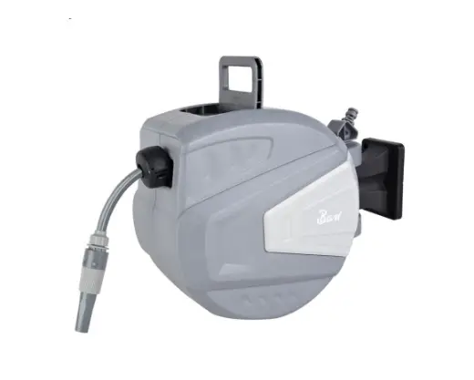 CARRETE PARA MANGUERA DE AGUA RETRACTIL CON MANGUERA DE 1/2" X 30 MTS CONEXION DE 3/4" REF. HER.04.02 MARCA BARI