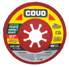 DISCO DE LIJA (FLAP DISC) DE 4 1/2" X 7/8" 13.300 RPM GRANO 36 P/ GRANITO Y MARMOL REF. CV-SF-36 / 13236 MARCA COVO