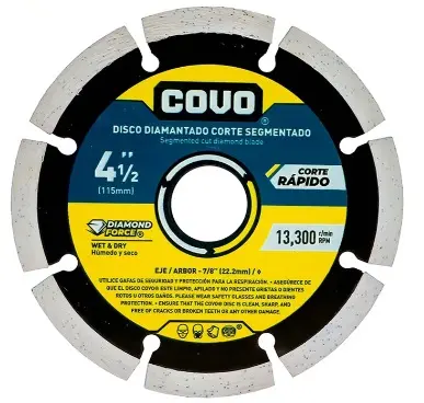 DISCO DE CORTE DIAMANTADO SEGMENTADO 4 1/2" X 7/8" REF. 7A136-G115-CV / 4424 MARCA COVO