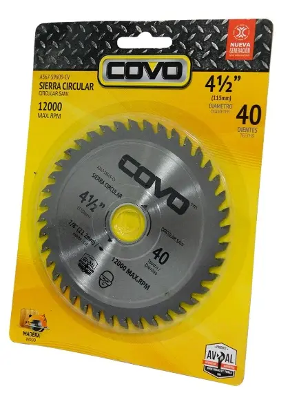 DISCO DE CORTE DE SIERRA P/MADERA 4 1/2" X 7/8" 40 DIENTES ( 115 MM X 22.2 MM ) REF. A367-S9609-CV / 4429 MARCA COVO