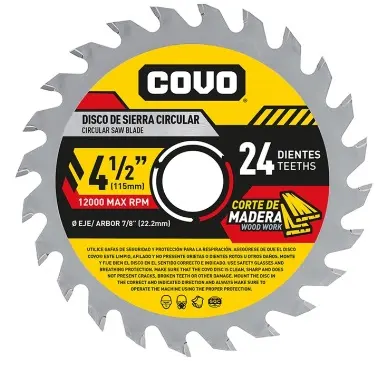 DISCO DE CORTE DE SIERRA P/MADERA 4 1/2" (115 MM X 22.2 MM ) 24 DIENTES REF. A367-S9610-CV / 4430 MARCA COVO