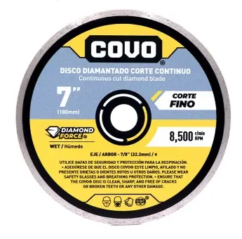 DISCO DE CORTE CONTINUO DE DIAMANTE 7" X 7/8" C/ ARANDELA P/ CONCRETO - LADRILLO REF. CV-DCW-180W / 8057 MARCA COVO
