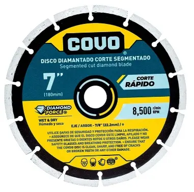 DISCO DE CORTE DIAMANTADO SEGMENTADO 7 1/4" X 7/8" REF. DS180G-CV / 8128 MARCA COVO