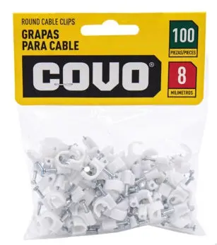 GRAPA PLASTICA REDONDA PARA CABLE ST 8MM (BOLSA DE 100 UND) REF. A136-LTL-8 / 8936 MARCA COVO