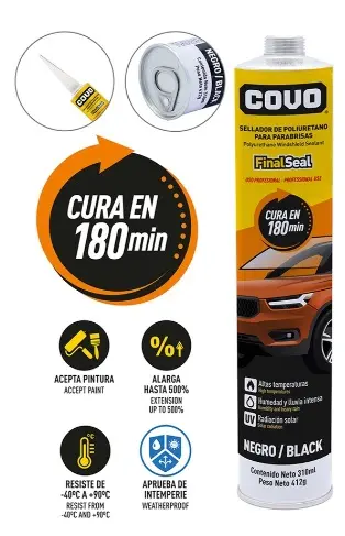SILICON / SELLADOR DE PARABRISAS NEGRO 310 ML / METAL CON VIDRIO REF. CV-US-310 / 9501 MARCA COVO