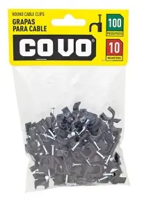 GRAPA PLASTICA REDONDA PARA CABLE ST 10MM (BOLSA DE 100 UND) NEGRO REF. CV-LTL-10-B / 9505 MARCA COVO  