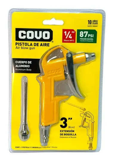 PISTOLA DE AIRE BOQUILLA 8 CM - ENTRADA DE AIRE 1/4" CUERPO DE ALUMINIO REF. CV-CC-10 / 11805 MARCA COVO