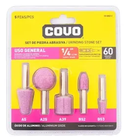 SET DE PIEDRAS ABRASIVAS 1/4" 5 PZAS 60GRANO P/ESMERIL RECTO REF. CV-GRST-2 / 12367 MARCA COVO
