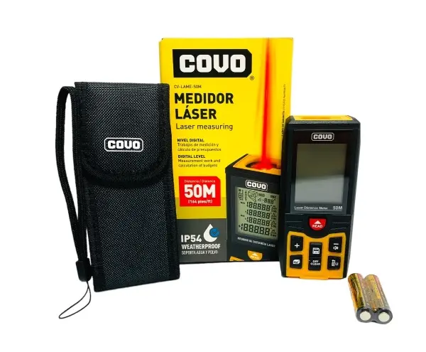 MEDIDOR / METRO LASER COMPACTO HASTA 50 MT CON ESTUCHE 2 BATERIA AAA IP54 REF. CV-LAME-50M / 11798 MARCA COVO