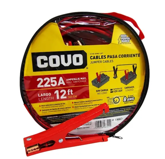 CABLES AUXILIARES DE BATERIA 3.6 MTS 225 AMP 8 AWG C/ ESTUCHE REF. CV-BC-8AWG-12FT / 10002 MARCA COVO