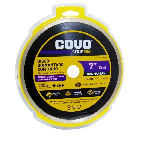 DISCO DE CORTE CONTINUO DE DIAMANTE 7" X 7/8" P/ LOSETA -AZU-MAR REF. CV-DCW-180HW / 10207 MARCA COVO