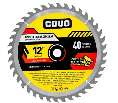 DISCO DE CORTE DE SIERRA P/MADERA 12" (305 MM X 25.4 MM ) 40 DIENTES REF. CV-CW-8 / 9768 MARCA COVO