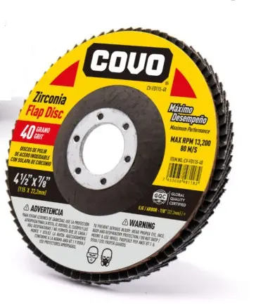 DISCO DE LIJA (FLAP DISC) DE 4 1/2" X 7/8" GRANO 40 REF. CV-FD115-40 / 9782 MARCA COVO