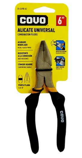 ALICATE UNIVERSAL PARA ELECTRICISTA CON FORRO DE 6" REF. CV-ZLP05-6C / 9788 MARCA COVO