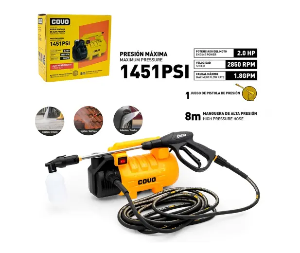 HIDROLAVADORA / HIDROJET 2HP 1500 PSI 1,8 GPM REF. CV-HYDRO-1500W COD. 12678 MARCA COVO