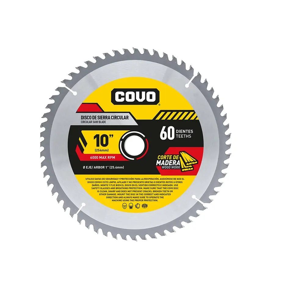 DISCO DE CORTE DE SIERRA P/MADERA 10" (254 MM X 25.4 MM ) 60 DIENTES TUNGSTENO REF. CV-CW-6 / 8595 MARCA COVO 
