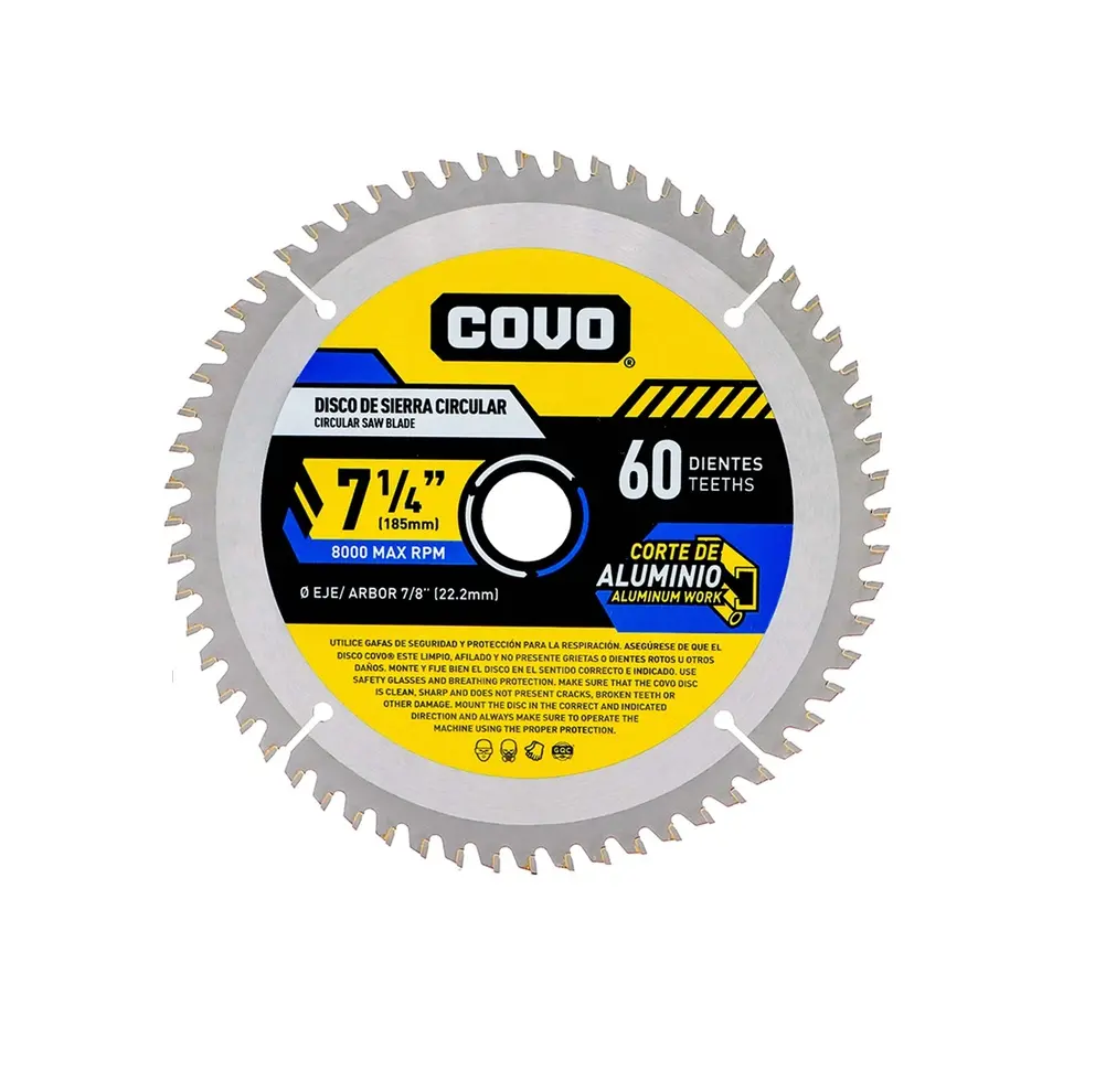DISCO DE CORTE DE SIERRA P/ALUMINIO 7 1/4" (185 MM X 22.2MM ) 60 DIENTES REF. CV-CW-2 / 8596 MARCA COVO  