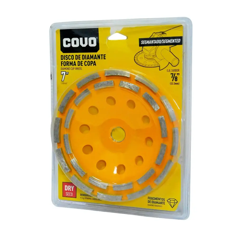 DISCO DE CORTE DIAMANTADO SEGMENTADO 7" DE COPA PARA PULIR MARMOL, GRANITO O CERÁMICA O DEBASTAR REF. CV-GD-2180 / 8639 MARCA COVO