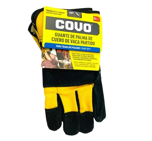 GUANTE DE DE PALMA CUERO DE VACA UNITALLA C/ NEGRO-AMARILLO REF. CV-GL-4A / 11230 MARCA COVO