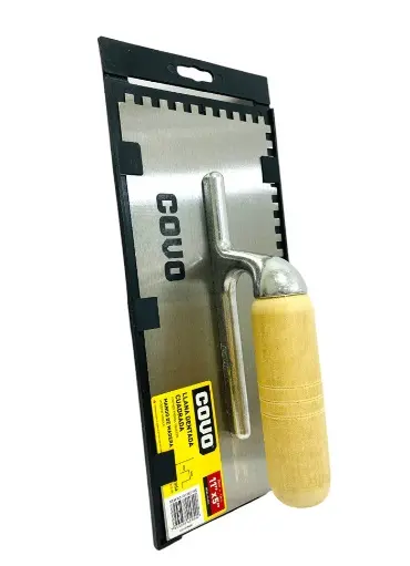 PALUSTRA- LLANA DENTADA CUADRADA ACERO INOX. 28 CM X 13 CM MANGO MADERA REF. CV-PLT-11S / 11316 MARCA COVO