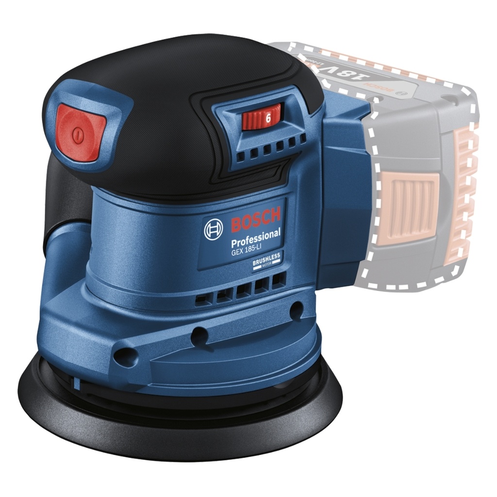 LIJADORA ROTO ORBITAL INALAMBRICA 5" 18 V 10.000 RPM C/ BAT.+CARG. Y BOLSO PARA POLVO REF. GEX 185-LI / 865511 MARCA BOSCH