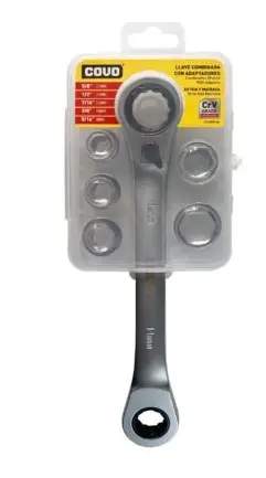 JUEGO DE LLAVE COMBINADA C/ ADAPTADORES 5 PZAS 5/8" , 1/2", 7/16", 3/8", 5/16" REF.  CV-RRW-06 / 10749 MARCA COVO