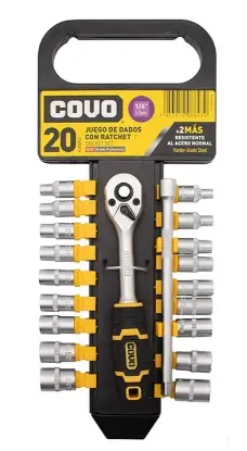 JUEGO DE DADOS / AUTOCLET CUADRANTE DE 1/4" 20 PZAS COMBINADAS MM REF. CV-SWS20-1-4 / 10802 MARCA COVO