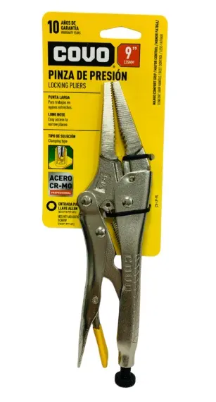 ALICATE DE PRESION 9" MORDAZA PUNTA LARGA REF. CV-LP-9L / 11006 MARCA COVO