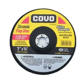 DISCO DE LIJA (FLAP DISC) DE 7" X 7/8" 8.500 RPM GRANO 120 REF. CV-FD180-120 / 8694 MARCA COVO