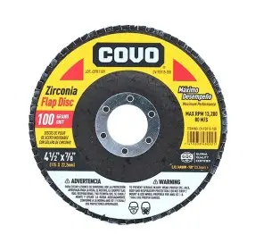 DISCO DE LIJA (FLAP DISC) DE 4 1/2" X 7/8" 13.200 RPM GRANO 100 REF. CV-FD115-100 / 8828 MARCA COVO