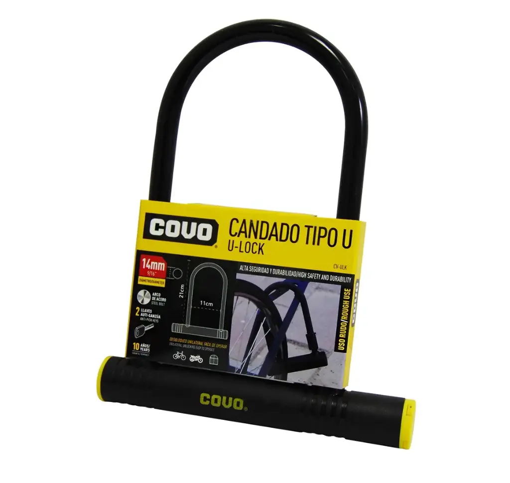 CANDADO DE SEGURIDAD T/ U PARA BICICLETAS DE 21MM X11CM  RECUBIERTO REF. CV-ULK / 10016 MARCA COVO  