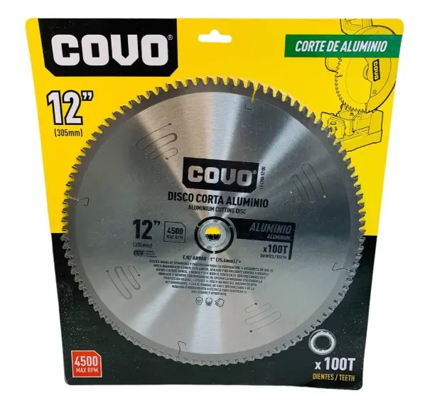 DISCO DE SIERRA TCT PARA ALUMINIO 12" 305 MM X 25.4 MM X 100 DIENTES REF. CV-CWA-12100 / 12652 MARCA COVO