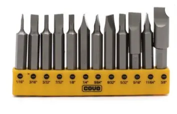 JUEGO DE PUNTAS PLANAS P/ DESTORNILLADOR 12 PZAS  REF. CV-SDBT-IN-12PCS / 12856 MARCA COVO