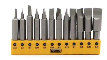 JUEGO DE PUNTAS P/ DESTORNILLADOR PLANAS 12 PZAS MM REF. CV-SDBT-MM-12PCS / 12861 MARCA COVO