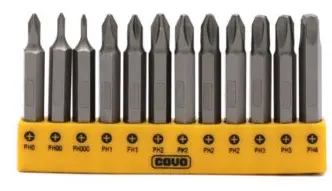 JUEGO DE PUNTAS P/ DESTORNILLADOR PHILIPS 12 PZAS REF. CV-SDBT-PH-12PCS / 12862 MARCA COVO