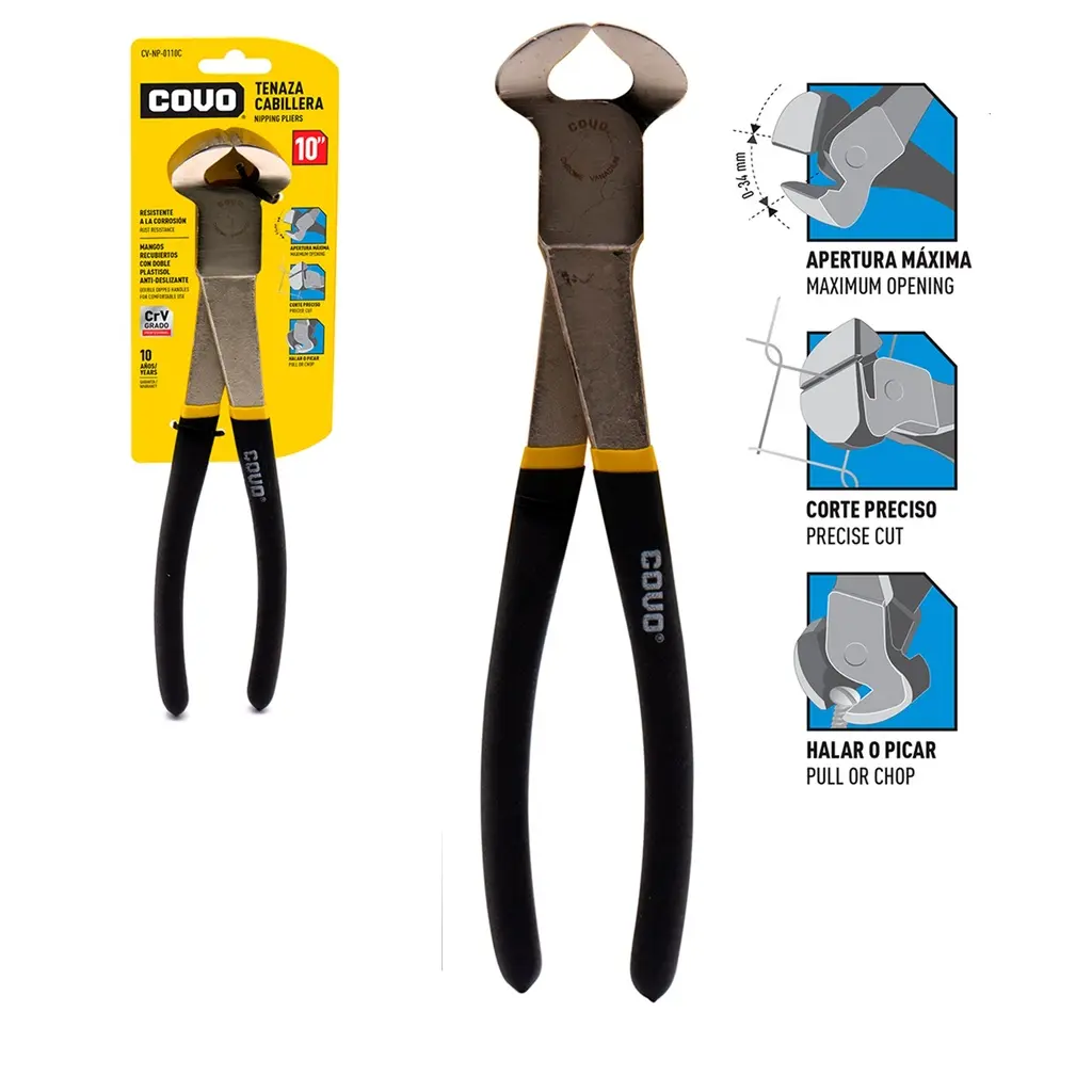 TENAZA CABILLERA / CORTE FRONTAL CON FORRO DE GOMA 10" REF. CV-NP-0110C / 10018 MARCA COVO