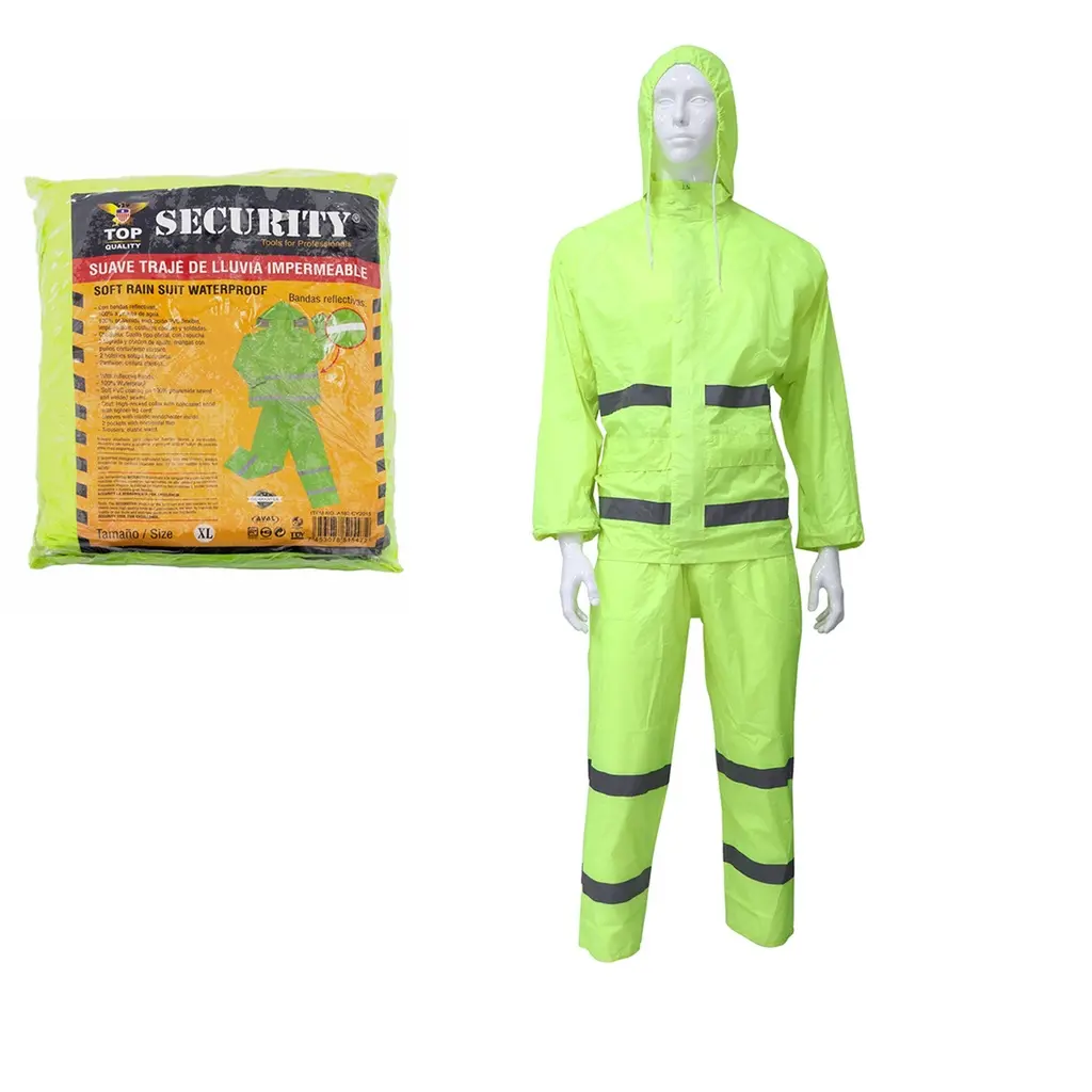 IMPERMEABLE CON CAPUCHA CONJUNTO 2 PZAS  TALLA "XXXL" VERDE FOSFORESCENTE REF. A162-CY2015 / 10030 MARCA SECURITY