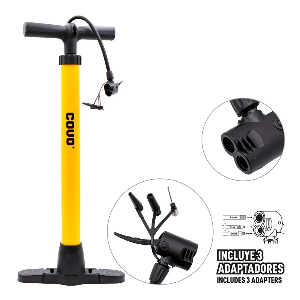 BOMBA DE AIRE PARA 160 PSI INCLUYE 3 ADAPTADORES REF. CV-PM6045 / 10059 MARCA COVO