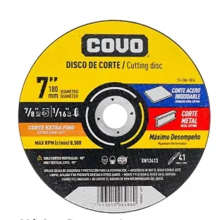 DISCO DE CORTE EXTRA FINO P/ METAL -ACERO INOX. DE 7"X7/8"X1/16" 8.600 RPM REF. CV-CW-1816 / 7921 MARCA COVO
