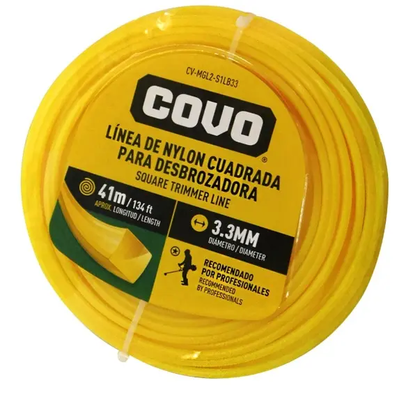 NYLON CUADRADO PARA PODADORA 3.3 MM X 41MTS AMARILLO REF. CV-MGL2-S1LB33 / 8176 MARCA COVO