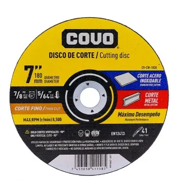 DISCO DE CORTE EXTRA FINO P/ METAL -ACERO INOX. DE 7"X5/6"X7/8" 8.600 RPM PLANO REF. CV-CW-1820 / 11101 MARCA COVO